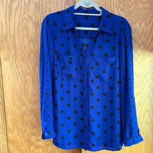 Blue Polka Dot Button-Up Blouse size large